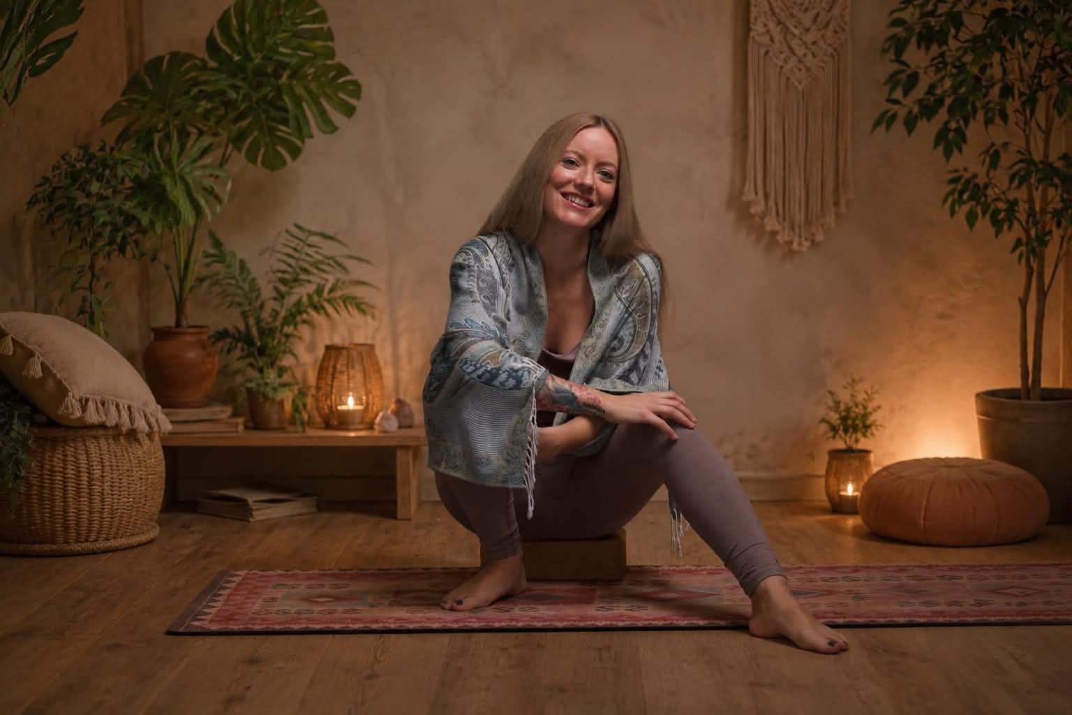 Mia i rolig miljø med planter og lys